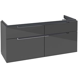 Villeroy & Boch Subway 2.0 Waschtischunterschrank A91710FP, 128,7x59x44,9cm, Glossy Grey,Griff chrom