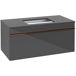Villeroy and Boch Venticello vanity unit A94605FP 95.7 x 43.6 x 50.2 cm, vanity center, copper handle, Glossy Grey