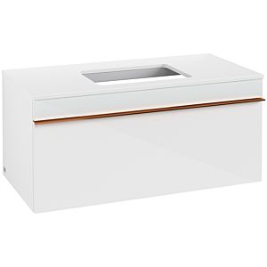 Villeroy und Boch Venticello Waschtisch-Unterschrank A94605RE 95,7 x 43,6 x 50,2 cm, Waschtisch mittig, Griff Copper, Glass Glossy White
