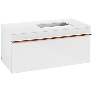 Villeroy and Boch Venticello vanity unit A94805RE 95.7 x 43.6 x 50.2 cm, washbasin on the right, copper handle, glass Glossy White