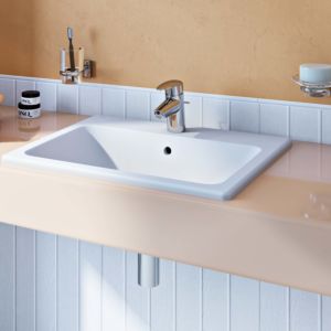 Lavabo encastré VitrA S20 5465B003-0001 55 x 45 cm, blanc, trou de trop-plein/robinetterie au centre