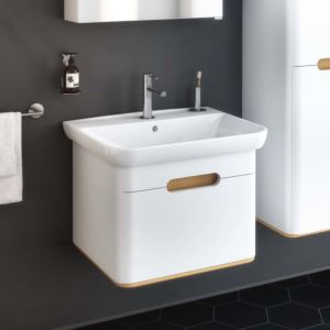 VitrA Sento vanity unit 60812 63 x 48.5 x 50 cm, white matt, decor, overflow hole, tap hole in the middle