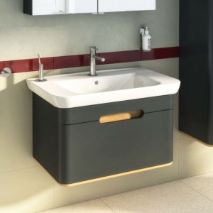 VitrA Sento Waschtisch-Unterschrank 60819 78 x 48,5 x 50 cm, Anthrazit Matt, Dekor, Überlaufloch, Hahnloch mittig