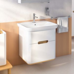 VitrA Sento vanity unit 60822 63 x 48.5 x 66.5 cm, white matt, decor, overflow hole, tap hole in the middle