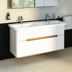 VitrA Sento Waschtisch-Unterschrank 61187 130 x 48 x 66,5 cm, Weiß Matt, Dekor, Überlaufloch, Hahnloch mittig