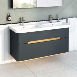 VitrA Sento vanity unit 61189 130 x 48 x 66.5 cm, anthracite matt, decor, overflow hole, tap hole in the center