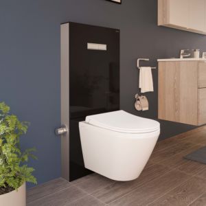 Réservoir sur pied VitrA Vitrus 770-5771-01, façade en verre noir, 3/6 l, pour WC suspendus avec fonction bidet, avec robinetterie