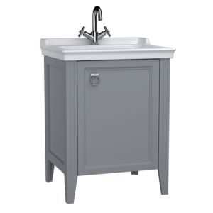 VitrA Valarte Waschtisch-Möbel-Set 62260 64,5 x 53 x 88 cm, rechts, Korpus grau matt/Waschtisch weiß hochglanz