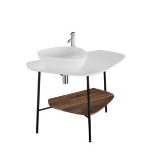 VitrA Plural Waschtisch-Konsole 62571 103,2 x 61,2 x 73 cm, links, Ablage Walnuss, Platte edelweiß