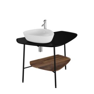 VitrA Plural Waschtisch-Konsole 62572 103,2 x 61,2 x 73 cm, links, Ablage Walnuss, Platte schwarz matt