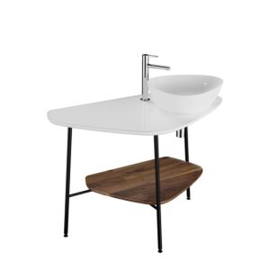 VitrA Plural Waschtisch-Konsole 62580 103,2 x 61,2 x 73 cm, rechts, Ablage Walnuss, Platte weiß hochglanz