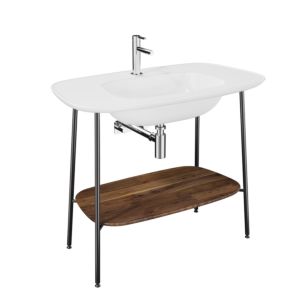 VitrA Plural Washbasin Set 64044 99.5 x 55 x 83.5 cm, with shelf, walnut, white high gloss