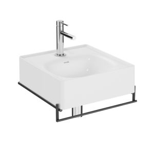 Vitra Equal lave-mains 64079 46,5x45,2 cm, blanc brillant VC, porte-serviettes métal noir mat