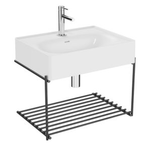 Vitra Equal set de lavabo 64082 avec lavabo 60 cm, blanc brillant VC, avec étagère en métal noir mat