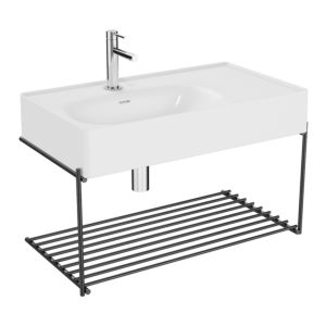 Vitra Equal set de lavabo 64084 avec lavabo asymétrique 80 cm, blanc brillant VC, avec étagère en métal noir mat