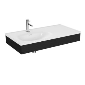 VitrA Equal vanity unit set 64085 100x52cm, with asymmetrical vanity unit, white VC, with black oak-effect wooden panel