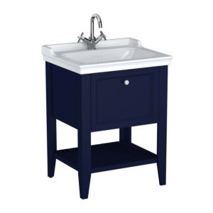 Ensemble meuble-lavabo VitrA Valarte 65775 64,5 x 53 x 88 cm, 1 tiroir à extension complète, structure bleu acier/vasque blanche brillante
