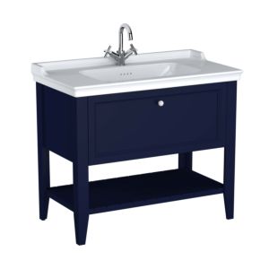 VitrA Valarte vanity unit set 65777 99.5x53x88cm, 1 full extension drawer, steel blue body/high-gloss white washbasin