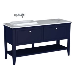 Vitra Valarte Einbauwaschtisch-Möbel-Set 65784 118x52x87,5cm, links, 2 Vollauszüge, Korpus stahlblau/Waschtisch weiß hochglanz