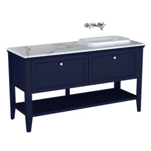Vitra Valarte Einbauwaschtisch-Möbel-Set 65785 118x52x87,5cm, rechts, 2 Vollauszüge, Korpus stahlblau/Waschtisch weiß hochglanz