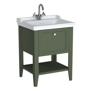 Ensemble meuble-lavabo VitrA Valarte 65814, 64,5 x 53 x 88 cm, 1 tiroir à extension complète, structure vert vintage/meuble-lavabo blanc brillant