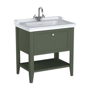 Ensemble meuble-lavabo VitrA Valarte 65815 79,5 x 53 x 88 cm, 1 tiroir à extension complète, structure vert vintage/meuble-lavabo blanc brillant