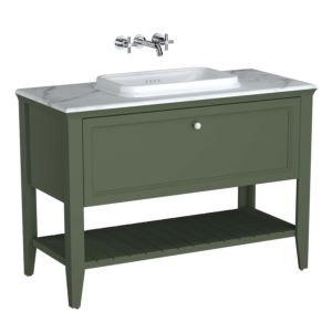 Vitra Valarte Einbauwaschtisch-Möbel-Set 65822 118x52x87,5cm, 1 Vollauszug, Korpus Vintage grün/Waschtisch weiß hochglanz