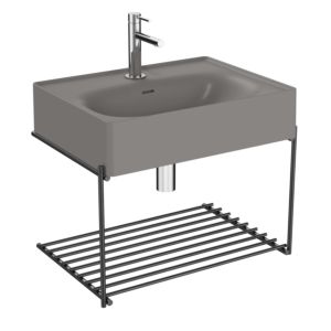 Vitra Equal set de lavabo 66053 avec lavabo 60 cm, gris pierre mat VC, avec étagère en métal noir mat