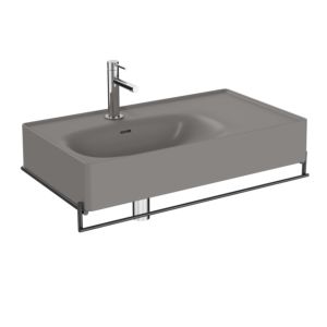 VitrA Equal vanity set 66054 with asymmetrical 80 cm washbasin, stone grey matt VC, with metal towel rail, black matt