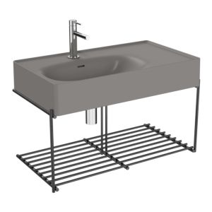 VitrA Equal washbasin set 66055 with asymmetrical washbasin 80 cm, stone grey matt VC, with metal shelf black matt