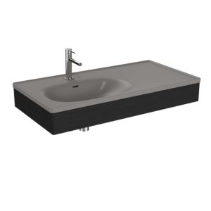 VitrA Equal vanity unit set 66056 100x52cm, with asymmetrical vanity unit, stone grey matt, with black oak structure wooden panel