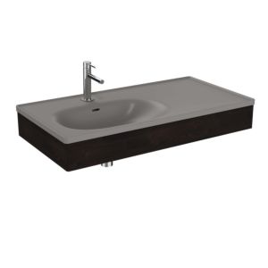 VitrA Equal vanity unit set 66057 100x52cm, with asymmetrical vanity unit, stone grey matt, with elm wood panel