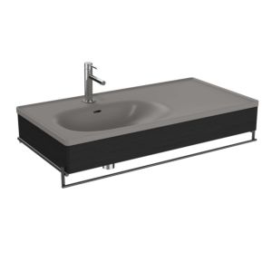 VitrA Equal vanity unit set 66058 102.5x52cm, with asymmetrical vanity unit, stone grey, with black-oak wooden panel