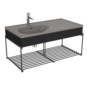 VitrA Equal Möbelwaschtisch-Set 66060 102,5x52cm, Möbelwaschtisch asymmetrisch, steingrau matt, mit Holzblende schwarz-eiche