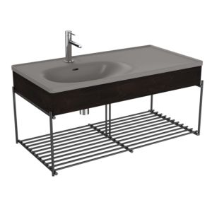 VitrA Equal Möbelwaschtisch-Set 66061 102,5x52cm, Möbelwaschtisch asymmetrisch, steingrau matt, mit Holzblende ulme