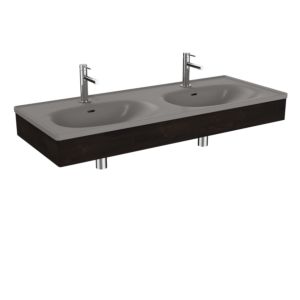VitrA Equal Doppelmöbelwaschtisch-Set 66063 130x52cm, mit Möbelwaschtisch asymmetrisch, steingrau matt, mit Holzblende ulme
