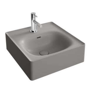 Vasque à poser VitrA Equal 7240B476-0631 43 x 45 cm, trou de robinetterie/fente de trop-plein, finition velcro, gris pierre mat.