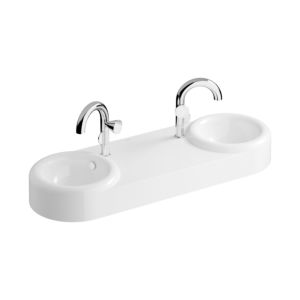 VitrA Liquid double washbasin 7313B403-0001 119x39.5x15cm, with overflow, white high gloss VC, 1 tap hole in the center