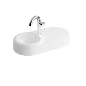 Lavabo VitrA Liquid 7314B403-0001 80 x 39,5 x 15 cm, avec trop-plein, verre VC blanc brillant, 1 trou de robinetterie au centre