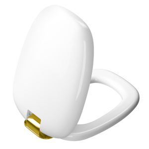 Abattant WC VitrA Plural 126-003-019 blanc brillant/doré, avec fermeture amortie et système de fixation rapide.