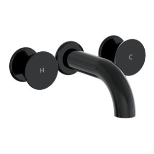 Ensemble VitrA Liquid pré-assemblé A4269039, mitigeur lavabo encastré à deux poignées, court, noir brillant