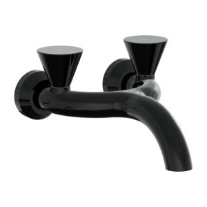 VitrA Liquid two-handle basin mixer tap A4274839, projection 240mm, wall-mounted, high-gloss black