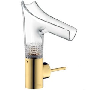 hansgrohe Axor Starck mirror V 140 basin mixer 12122990, gold look, glass spout with diamond cut