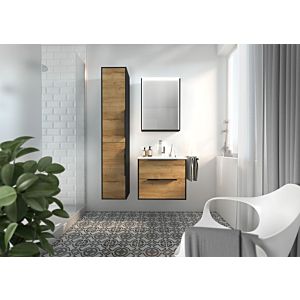 Bloc de meuble de salle de bain Artiqua série 774 avec meuble miroir LED 774B2261EHMS3 60cm, avec lavabo et meuble sous vasque, poignée H3 Chêne Halifax Noir Mat