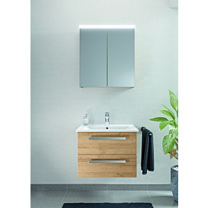 Artiqua Serie 843 Badmöbel-Block mit LED-Spiegel 843B216287 65cm, mit Keramik-Waschtisch und Unterschrank weiß hochglanz