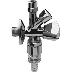 Universal robinet d&#39;équerre combiné à double Universal 421853 laiton chromé, 2000 / 2 &quot;x10mmx3 / 4&quot;, avec aérateur de tuyau et Rückflussverhinderer