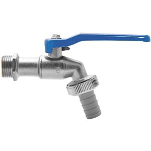 ASW ball outlet valve 422507 1/2&quot;, blue handle, matt chrome-plated brass, with hose connection