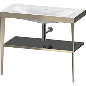 Duravit XViu washbasin combination XV4716NB140 100 x 48 cm, without tap hole, black high-gloss, with metal console, matt champagne