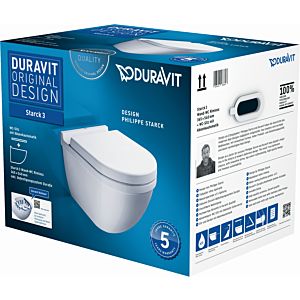 Duravit Starck 3 Wand-Tiefspül-WC-Set 45270900A1 mit WC-Sitz, Rimless, weiß