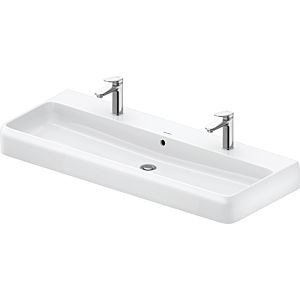 Duravit Qatego countertop double washbasin 2382120026 120x47cm, with 2 tap holes, overflow, tap hole bank, ground, white high gloss